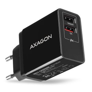 AXAGON ACU-QS24, QC & SMART mrežni polnilnik 24W, 2x USB-A vhod, QC3.0/AFC/FCP + 5V/1.2A ACU-QS24