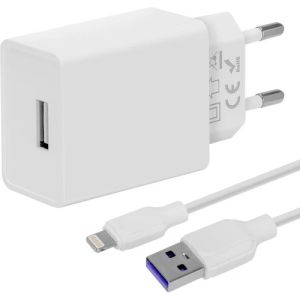 PAKIRANJE: ME potovalni polnilec USB-A 10W + USB-A/Lightning kabel 1m bel 8596311218859