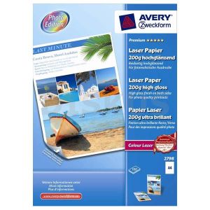 Avery Zweckform Premium Laser Paper, 2798, foto papir, visoki sijaj, bel, A4, 200 g/m2, 100 kos, laser