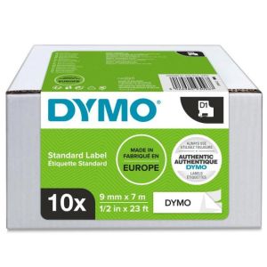 Samolepilni trak Dymo D1 9 mm bel/črn, 10 kos