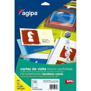 Papir za vizitke, 90x50,8mm, Agipa, A4, z mikroperforacijo, 200g, 50 listov