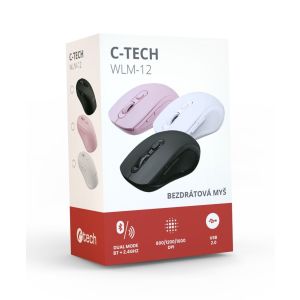 C-TECH WLM-12WH/Ergonomski/Optični/Za desničarje/1600 DPI/USB+BT/Bela WLM-12WH