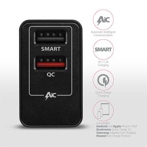 AXAGON ACU-QS24, QC & SMART mrežni polnilnik 24W, 2x USB-A vhod, QC3.0/AFC/FCP + 5V/1.2A ACU-QS24