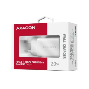 AXAGON ACU-PQ20W mrežni polnilec 20W, 2x priključki (USB-A + USB-C), PD3.0/PPS/QC4+/AFC/Apple, bel ACU-PQ20W