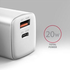 AXAGON ACU-PQ20W mrežni polnilec 20W, 2x priključki (USB-A + USB-C), PD3.0/PPS/QC4+/AFC/Apple, bel ACU-PQ20W