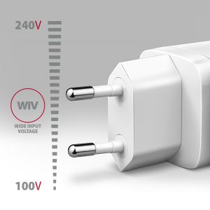 AXAGON ACU-PQ20W mrežni polnilec 20W, 2x priključki (USB-A + USB-C), PD3.0/PPS/QC4+/AFC/Apple, bel ACU-PQ20W