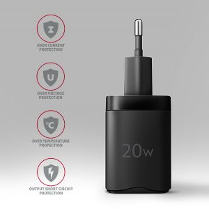 AXAGON ACU-PQ20 mrežni polnilec 20W, 2x vhoda (USB-A + USB-C), PD3.0/PPS/QC4+/AFC/Apple, črn ACU-PQ20