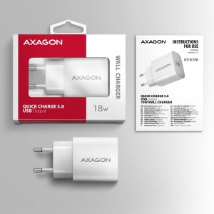 AXAGON ACU-QC18W, mrežni polnilec 18W, 1x USB-A port, QC3.0/AFC/Apple, bela ACU-QC18W