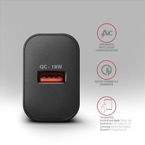 AXAGON ACU-QC18, mrežni polnilec 18W, 1x USB-A port, QC3.0/AFC/Apple, črn ACU-QC18