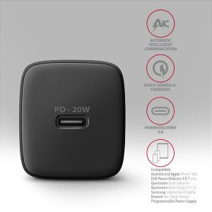 AXAGON ACU-PD20, mrežni polnilec 20W, 1x USB-C port, PD3.0/PPS/QC4+/AFC/Apple, črn ACU-PD20