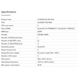 MikroTik CCR2004-1G-12S+2XS, Cloud Core Router CCR2004-1G-12S+2XS