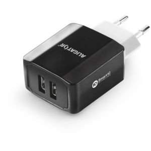 Pametni mrežni polnilec ALIGATOR 3.4A, 2xUSB, smart IC, črn, kabel za iPhone/iPad 2A CHS0001