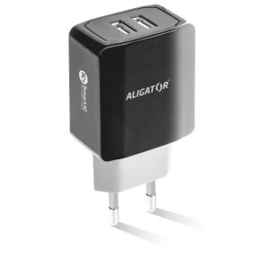 Pametni mrežni polnilec ALIGATOR 3.4A, 2xUSB, smart IC, črn, kabel za iPhone/iPad 2A CHS0001