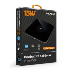 ALIGATOR brezžični polnilec Aligator Pure-Pad 15W, črn CHQ004