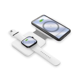 Brezžični polnilec ALIGATOR Mag-Book 2 v 1, zasnovan za MagSafe in Apple Watch polnjenje, 15W, bel AMS02WT