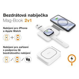 Brezžični polnilec ALIGATOR Mag-Book 2 v 1, zasnovan za MagSafe in Apple Watch polnjenje, 15W, bel AMS02WT