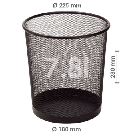 Žični koš za smeti, črn 7,8 l