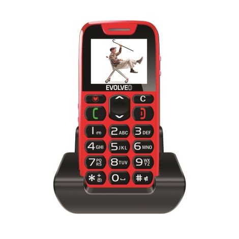 EVOLVEO EasyPhone, mobilni telefon za starejše s polnilnim stojalom (rdeča barva) EP-500-RED