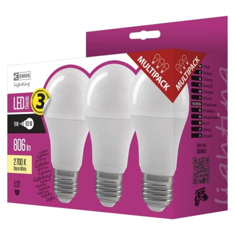 EMOS LED ŽARNICA CLASSIC A60 9W E27 toplo bela 3 kom 1525733202