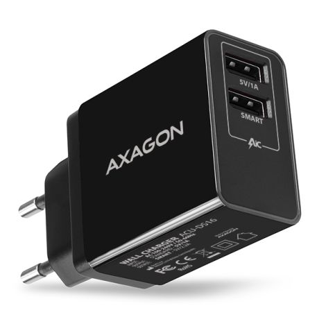 AXAGON ACU-DS16, SMART mrežni polnilec 16W, 2x USB-A vhod, 5V/2,2A + 5V/1A ACU-DS16