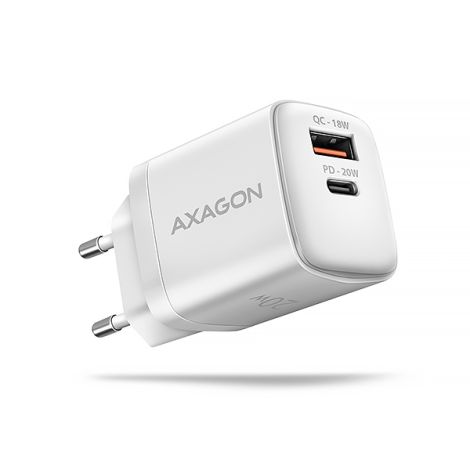 AXAGON ACU-PQ20W mrežni polnilec 20W, 2x priključki (USB-A + USB-C), PD3.0/PPS/QC4+/AFC/Apple, bel ACU-PQ20W