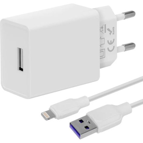 PAKIRANJE: ME potovalni polnilec USB-A 10W + USB-A/Lightning kabel 1m bel 8596311218859