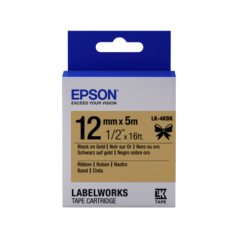 Pladenj za nalepke Epson - satenast trak, LK-4KBK črna / zlata, 12 mm (5 m) C53S654001