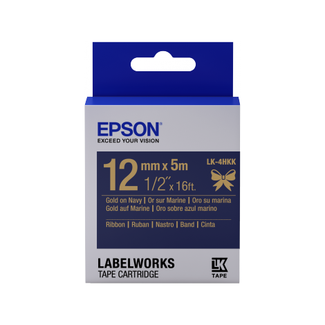 Pladenj za nalepke Epson - satenast trak, LK-4HKK, zlata/mornarsko modra, 12 mm (5 m) C53S654002