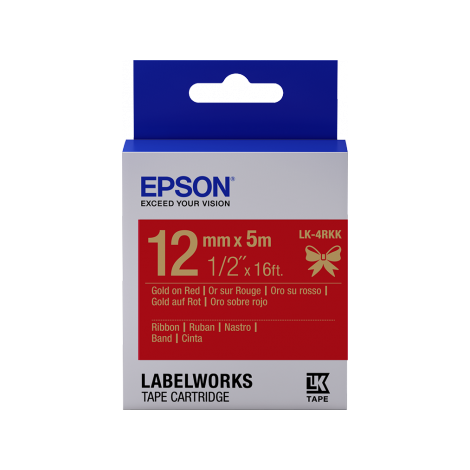 Pladenj za nalepke Epson - satenast trak, LK-4HKK, zlata/rdeča, 12 mm (5 m) C53S654033