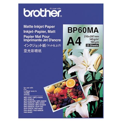 Brother Matte Inkjet Paper, BP60MA, foto papir, mat, bel, A4, 145 g/m2, 25 kos, inkjet