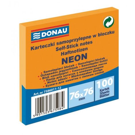 Samolepilni blok za beležke Donau neon 76x76 mm oranžen