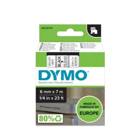 Samolepilni trak Dymo D1 6 mm prozoren / črn